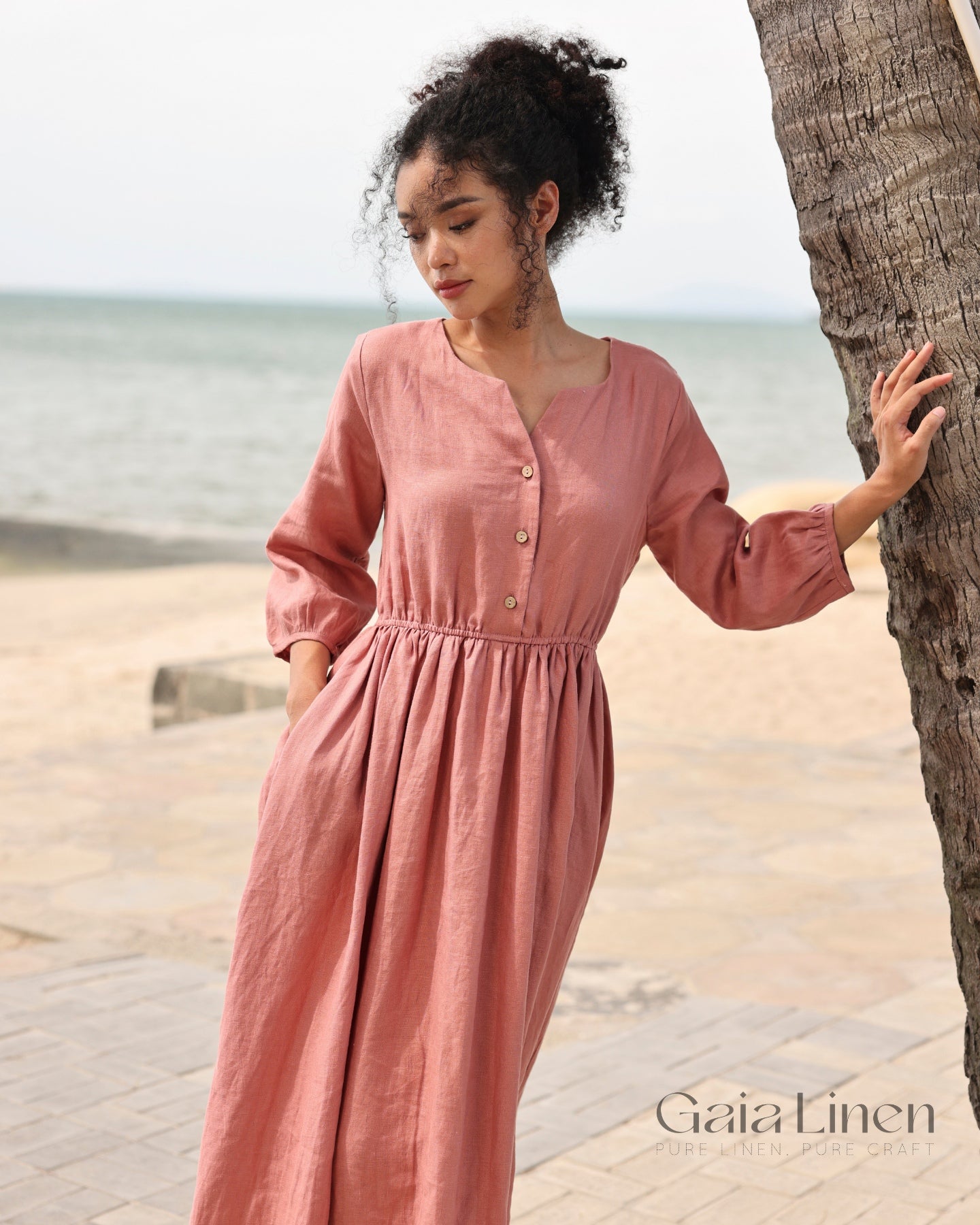 Linen V-neck wedding guest dress VENICE