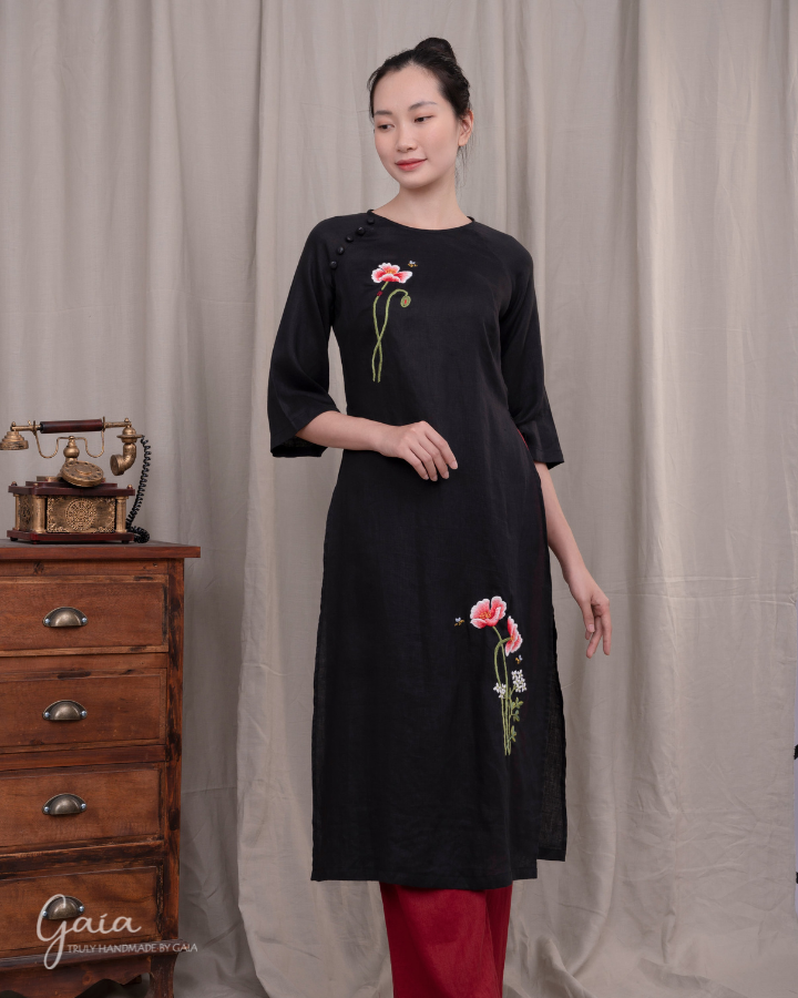 Linen Vietnamese custom dress