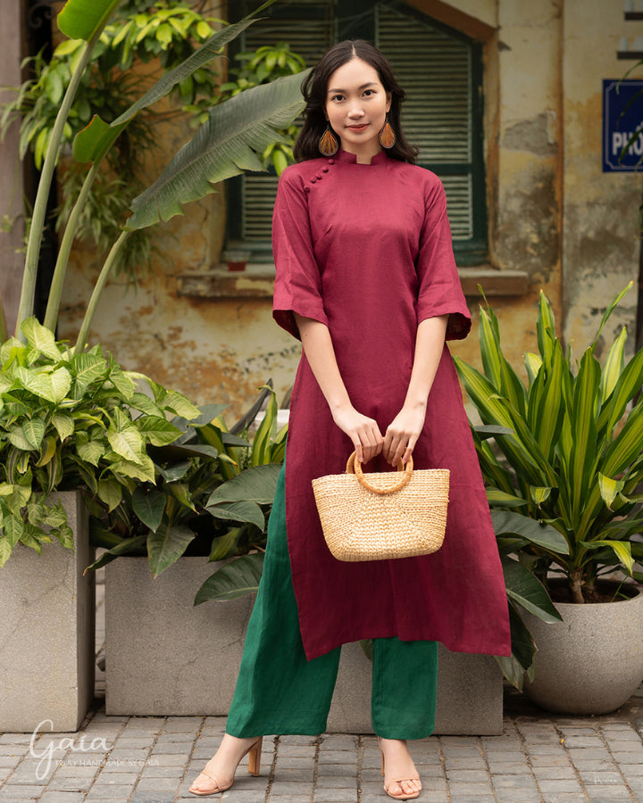 Linen Vietnamese Dress LA-W10 Ao Dai Dress Only