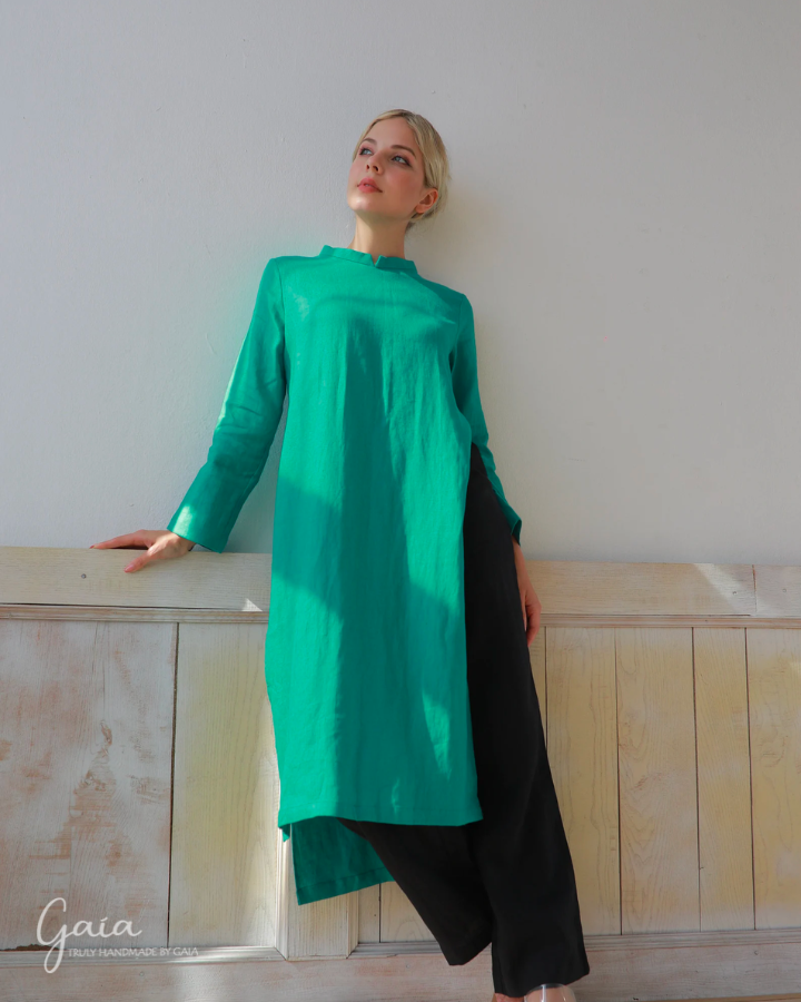 Linen Vietnamese women tunic dress