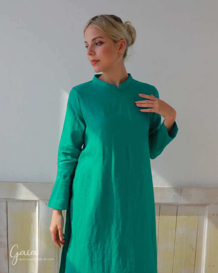 Linen Vietnamese women tunic dress