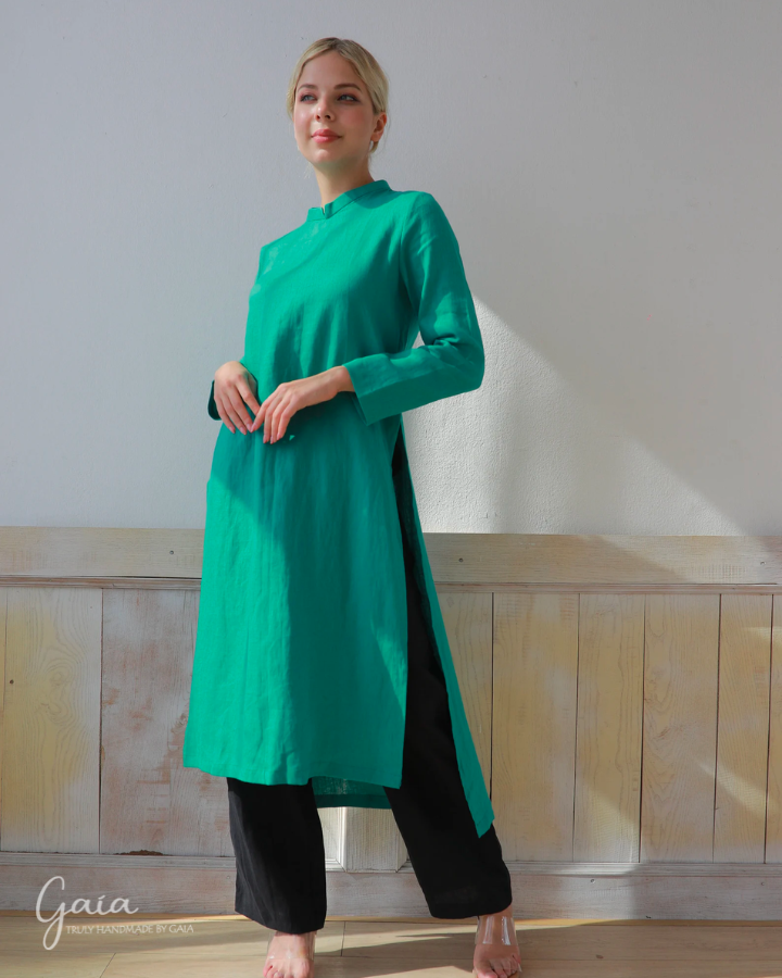 Linen Vietnamese women tunic dress