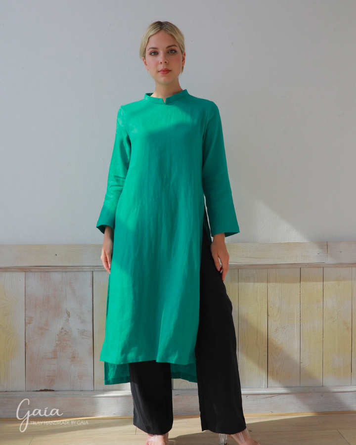 Linen Vietnamese women tunic dress