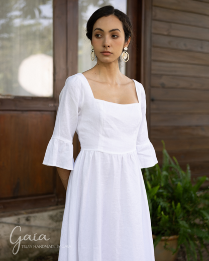 Linen wedding dress bell sleeves 