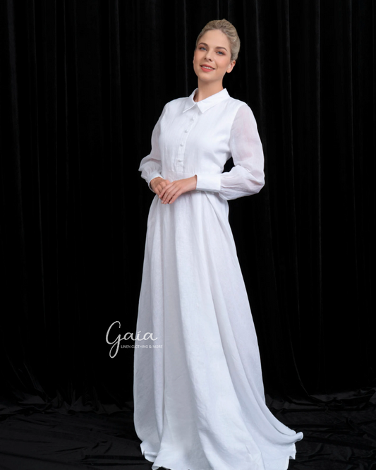 Linen wedding dress high neck