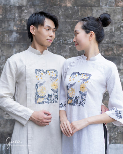 Linen wedding vietnamese dress