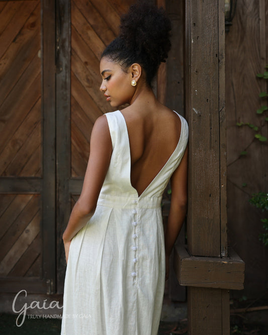 Linen white summer wedding dress