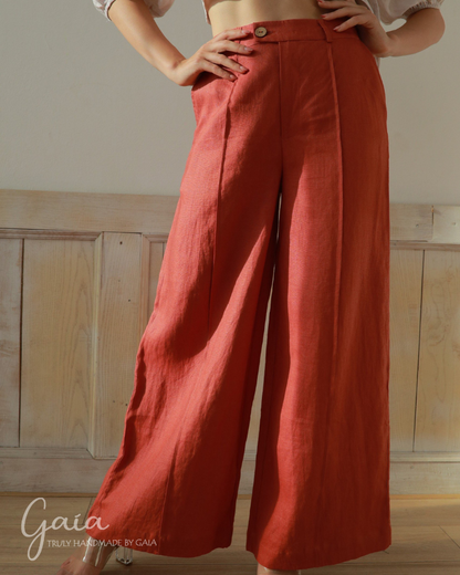 Linen wide leg pants with pockets