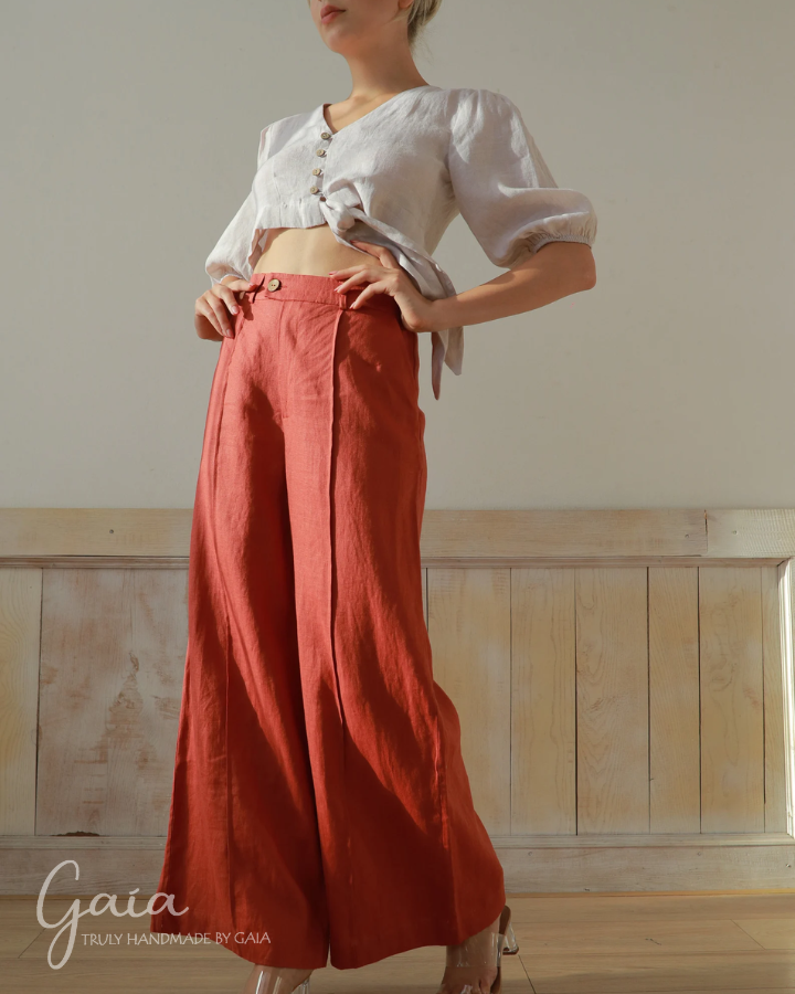 Linen wide leg pants with pockets