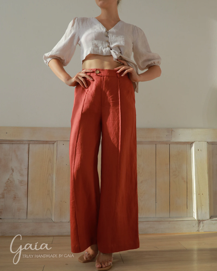 Linen wide leg pants with pockets