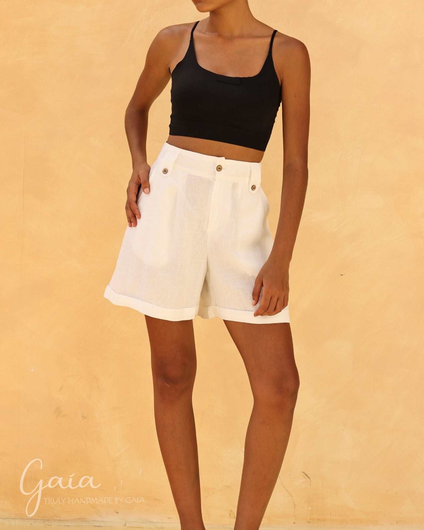 Linen wide leg shorts