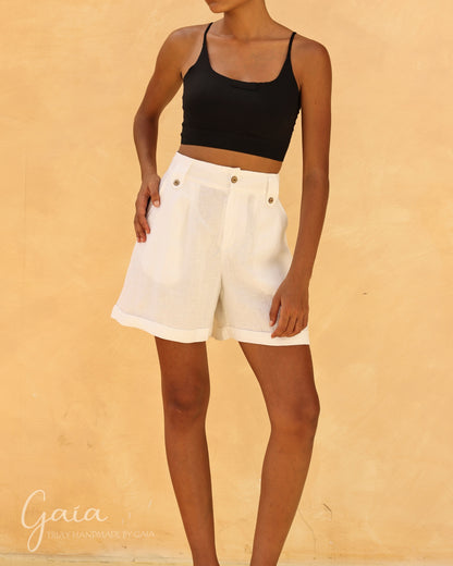 Linen wide leg shorts