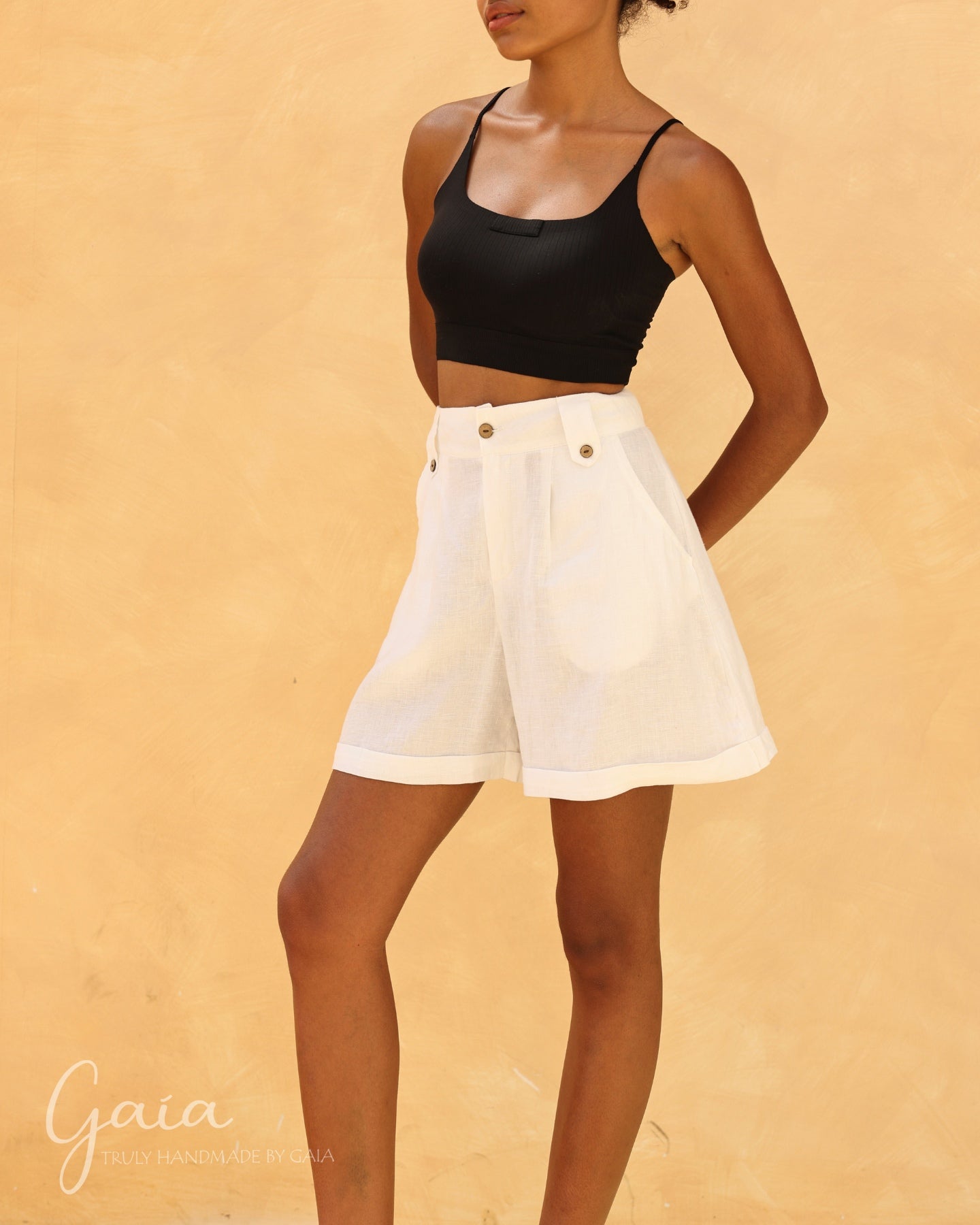 Linen wide leg shorts