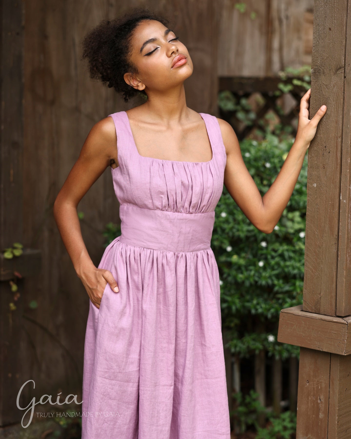 Linen wide waistband dress