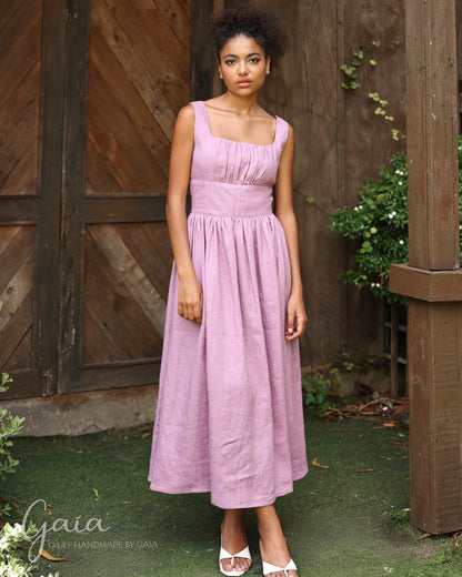 Linen wide waistband dress