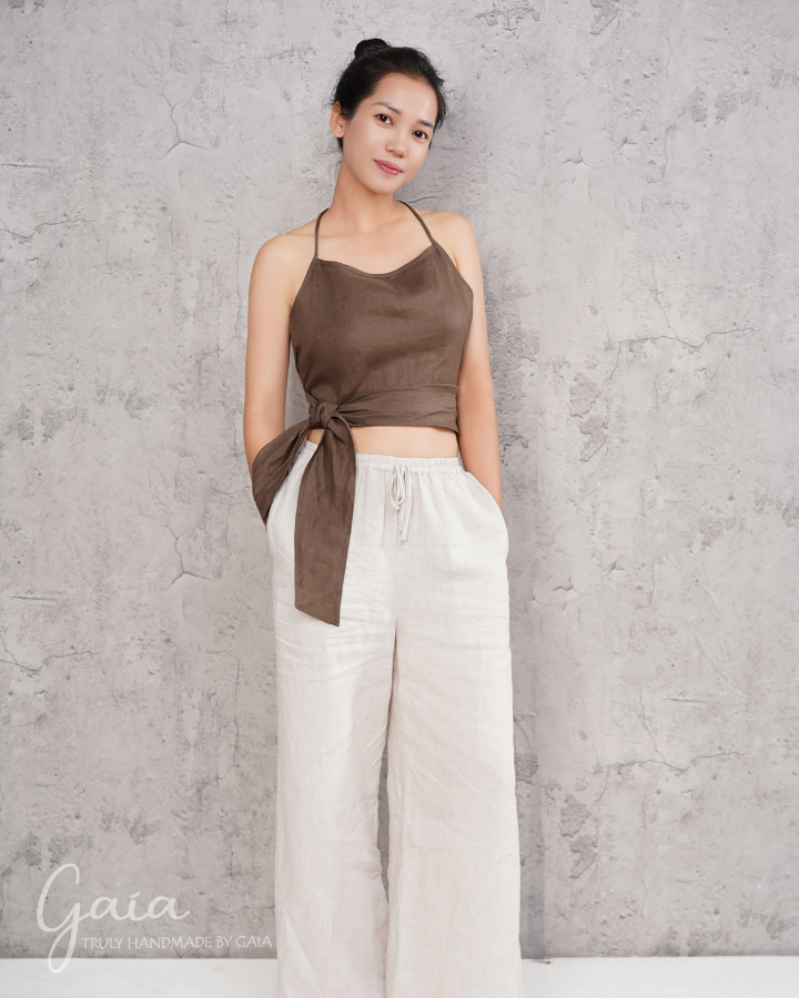 Linen wrap around yoga top