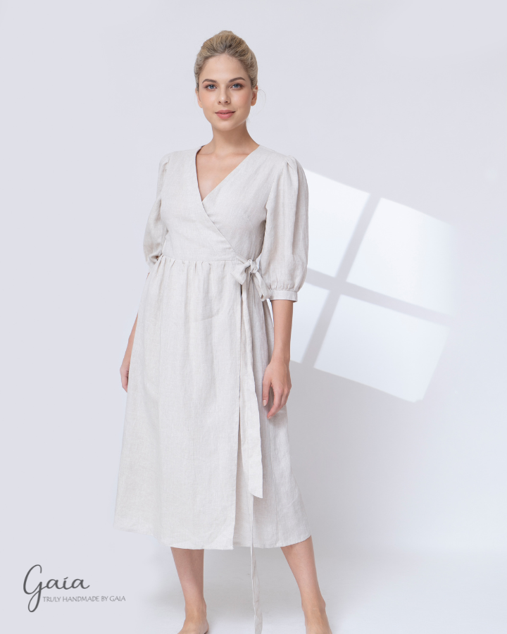 Linen wrap midi dress