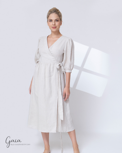 Linen wrap midi dress