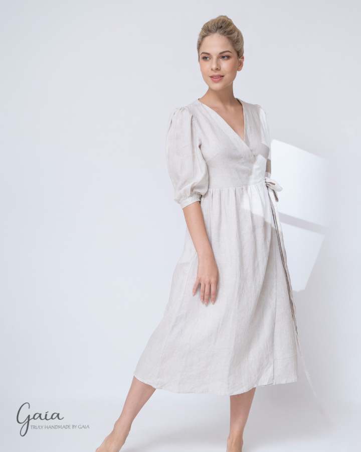 Linen wrap midi dress