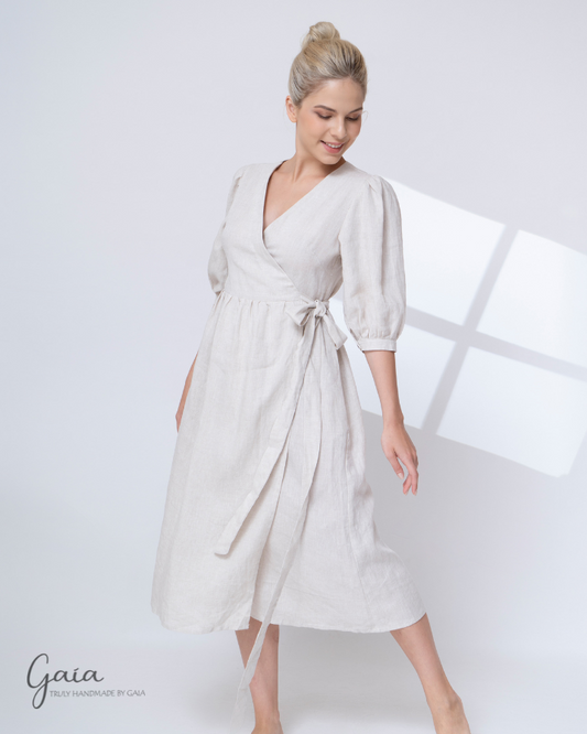 Linen wrap midi dress