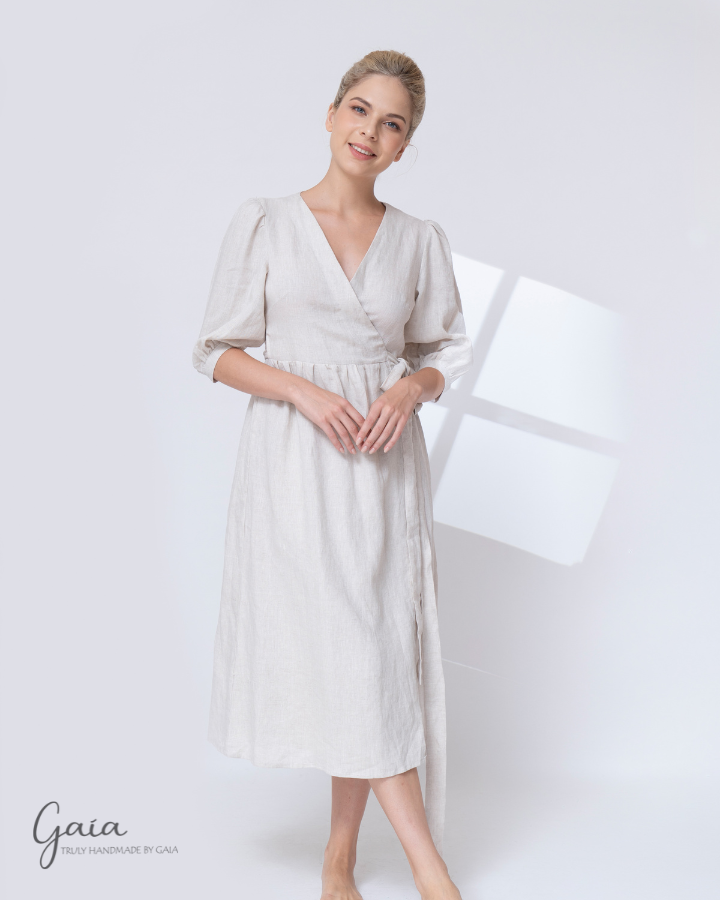 Linen wrap midi dress