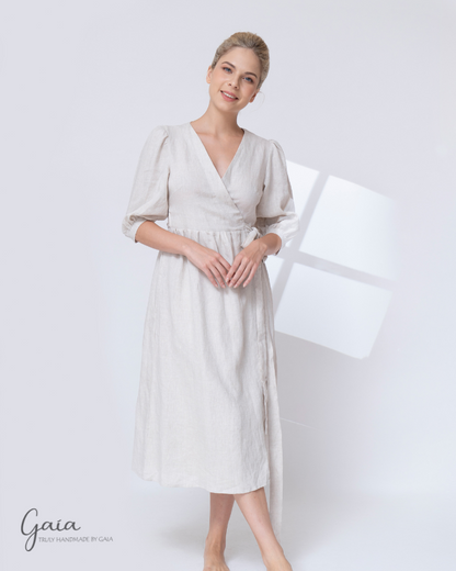 Linen wrap midi dress