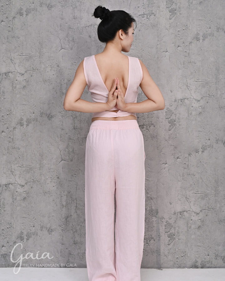 Linen wrap yoga top pink