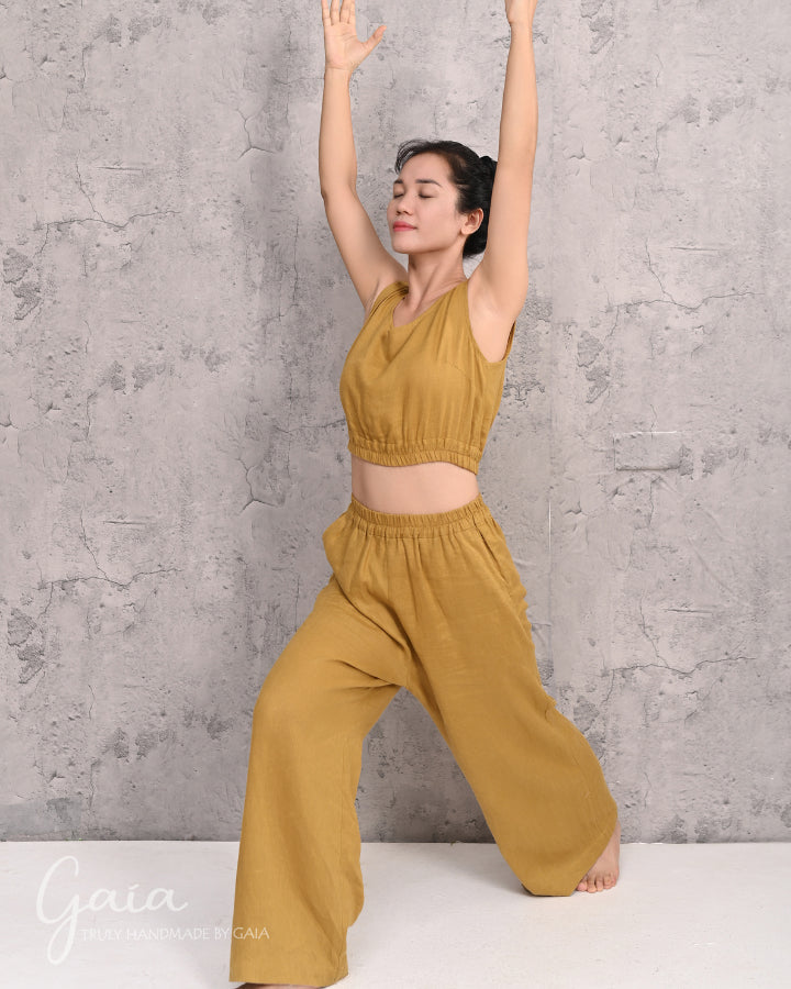 Linen yoga work pants with pockets