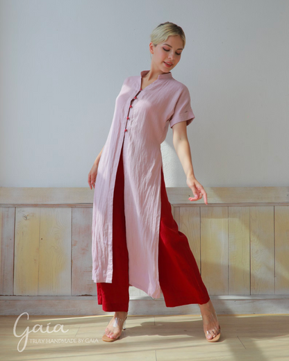 Long linen tunic with front split