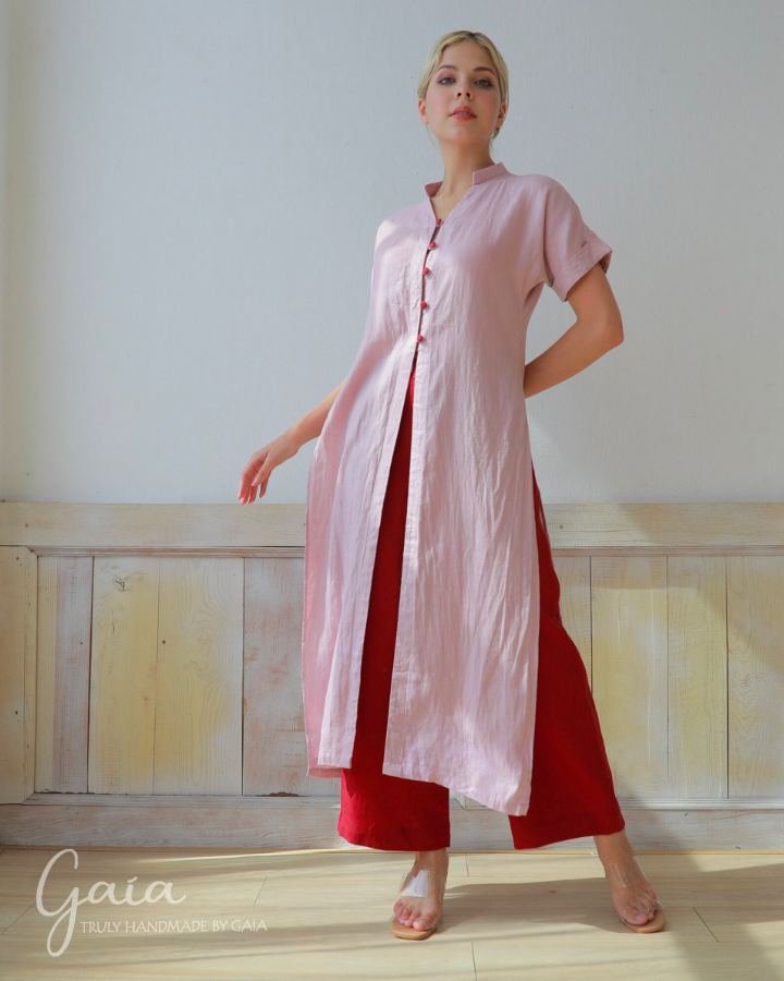 Long linen tunic with front split