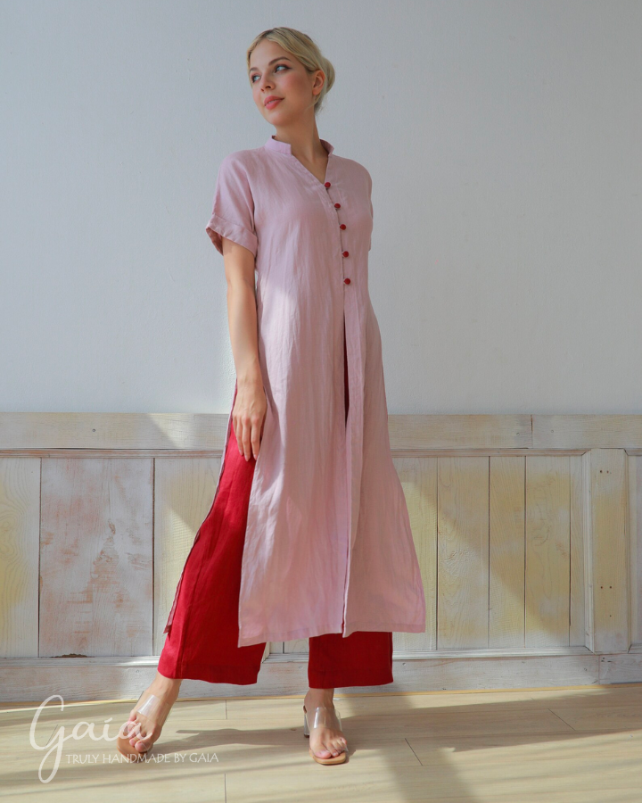 Long linen tunic with front split