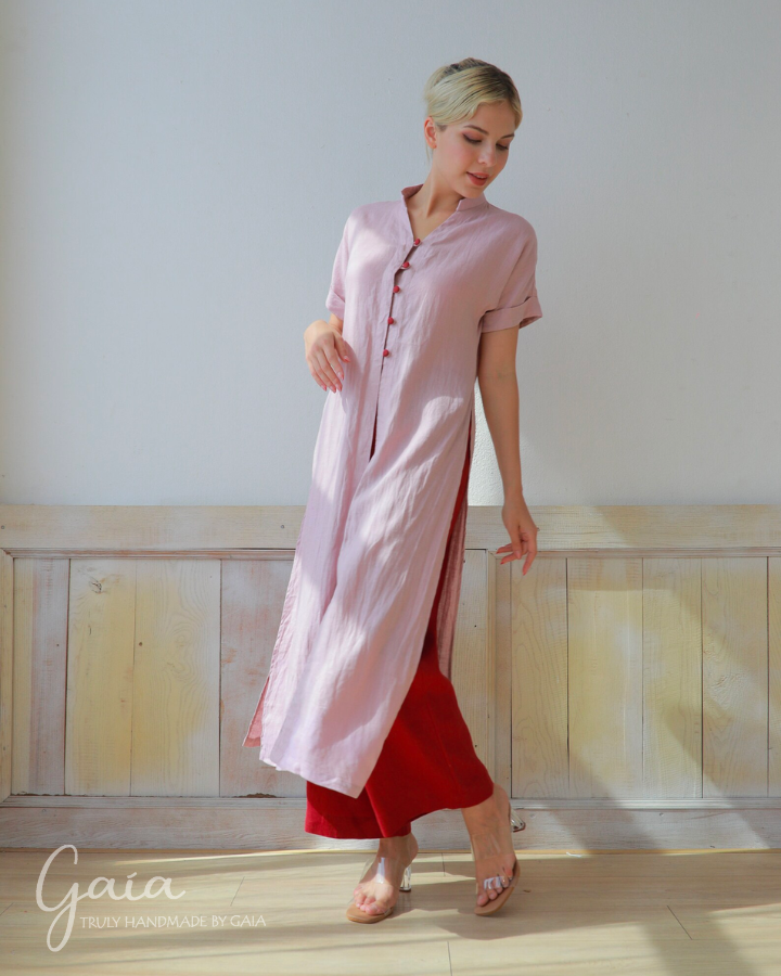 Long linen tunic with front split