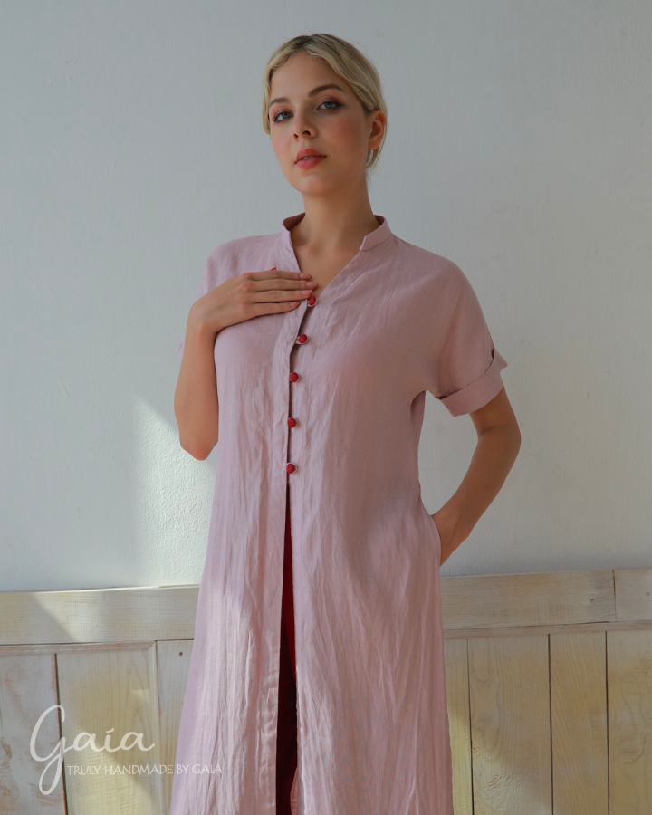 Long linen tunic with front split