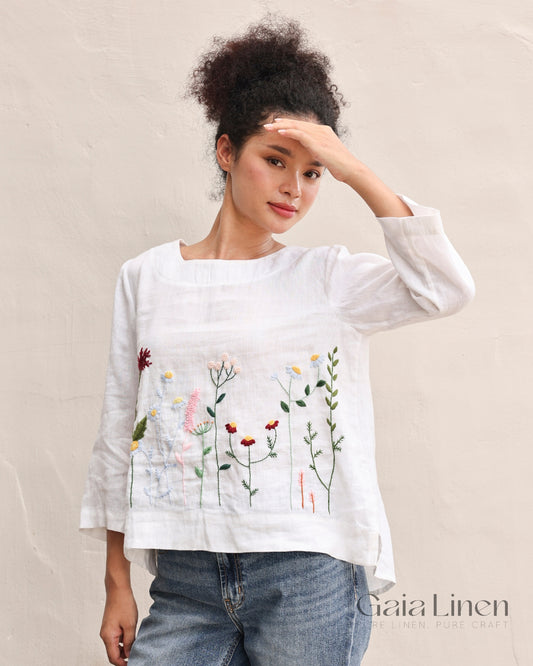 Long sleeve hand-embroidered top