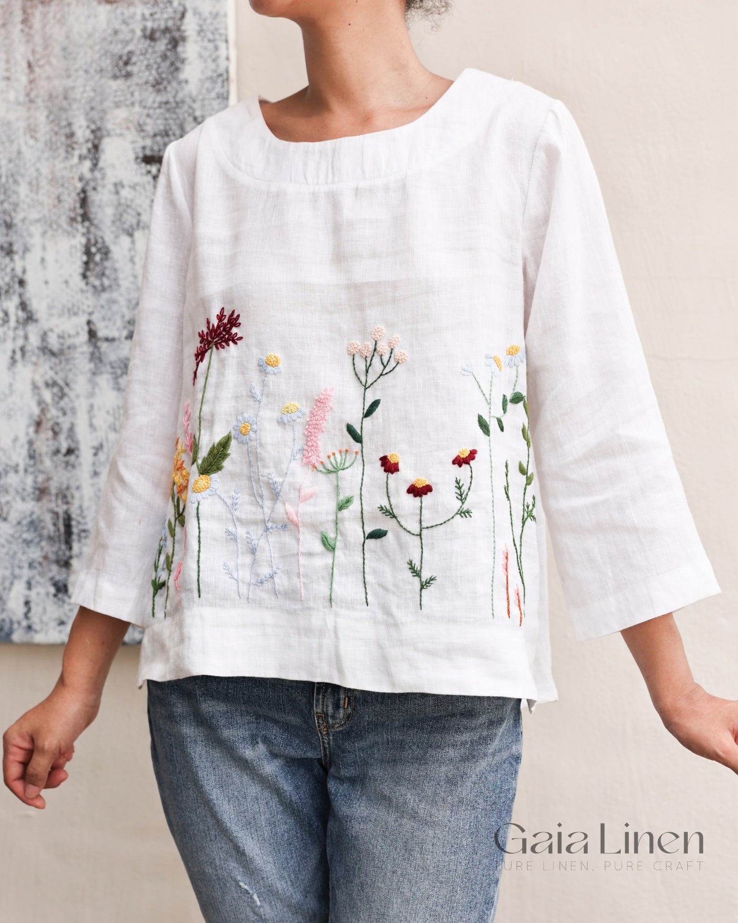 Long sleeve hand-embroidered top