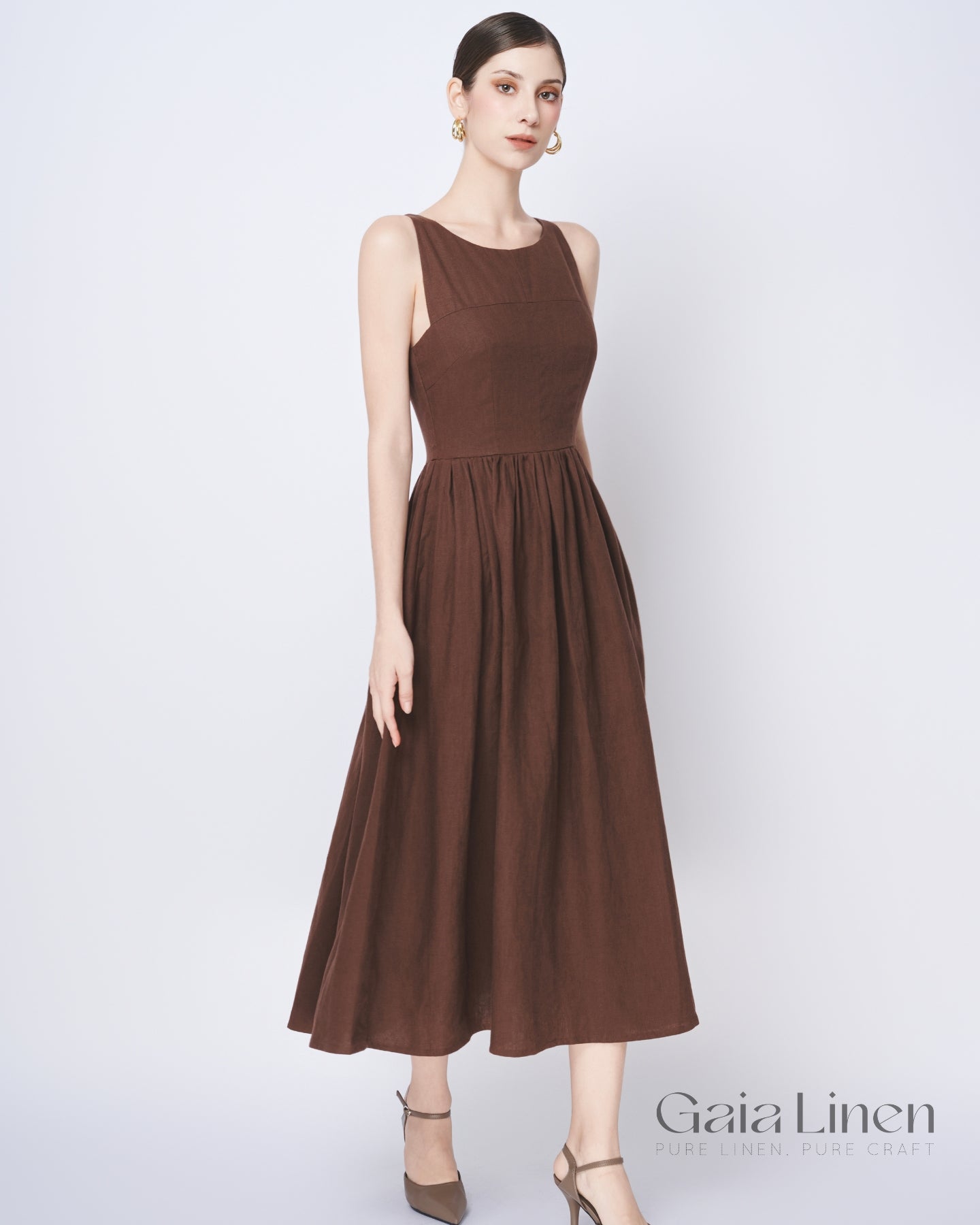 ARGUE Natural Dyed Linen Dress (BROWN) Handmade Linen Dress
