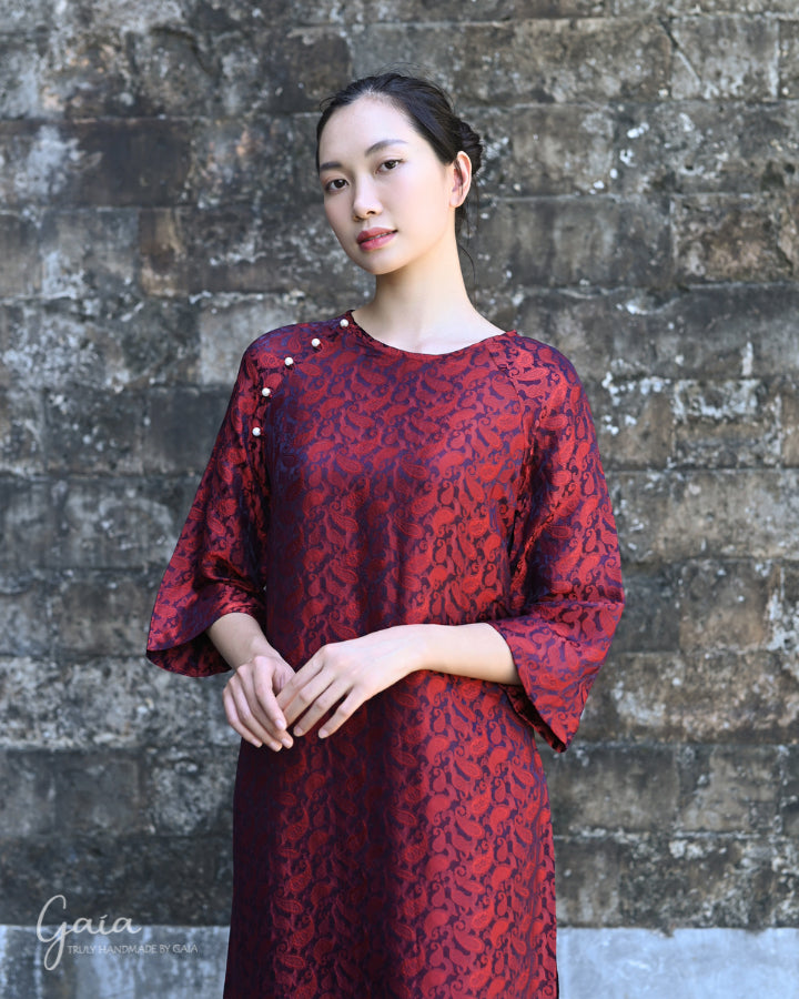 Mulberry red Ao Dai silk