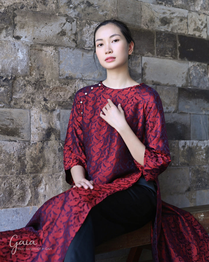 Mulberry red Ao Dai silk