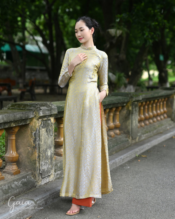 Mulberry gold silk Ao Dai tunic dress Set Ao Dai & Pants Mulberry gold silk Ao Dai tunic dress Set Ao Dai & Pants
