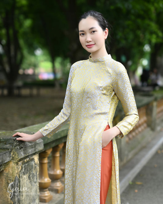 Mulberry gold silk Ao Dai tunic dress