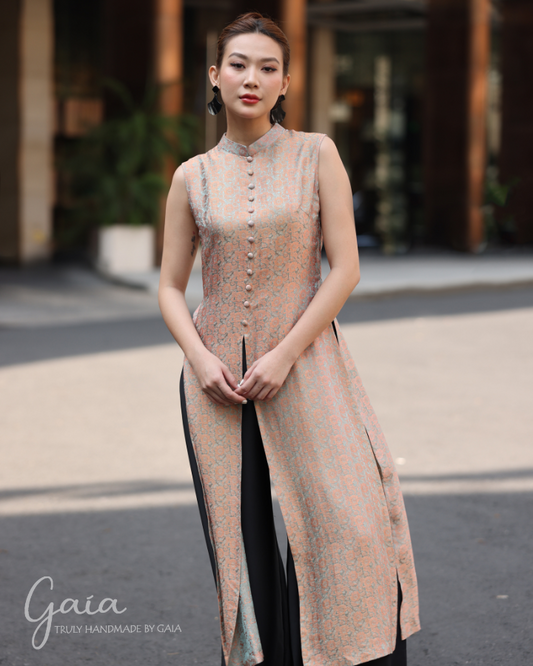 Mulberry silk floral Ao Dai sleeveless