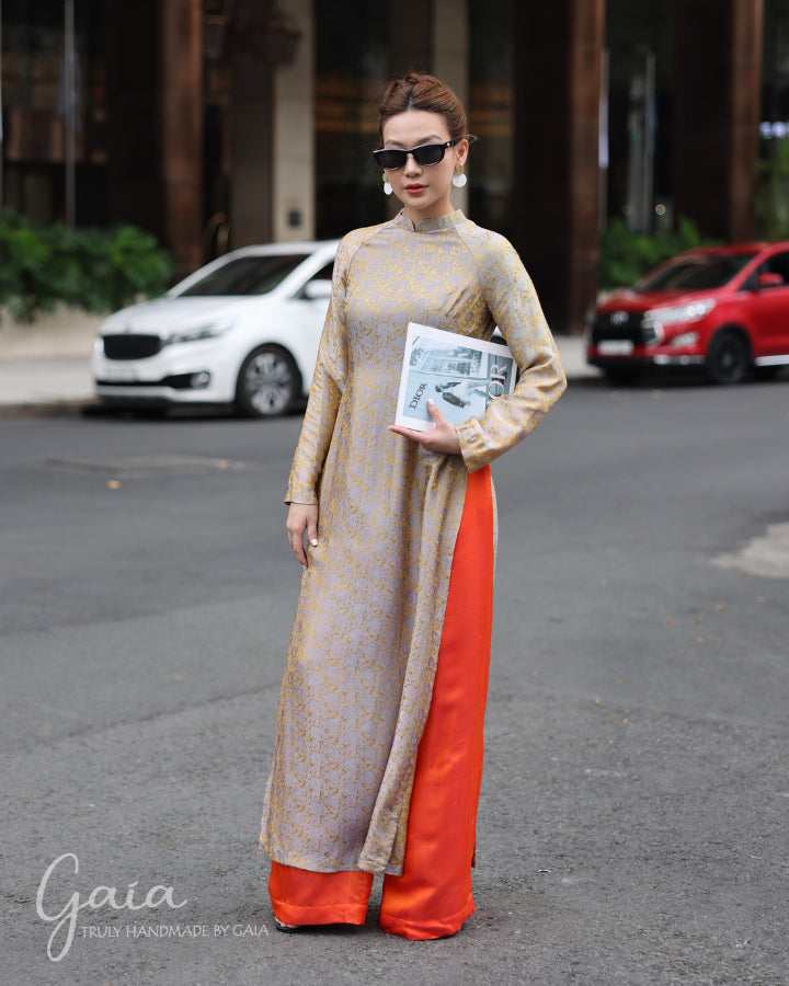 Mulberry silk gold Ao Dai wedding