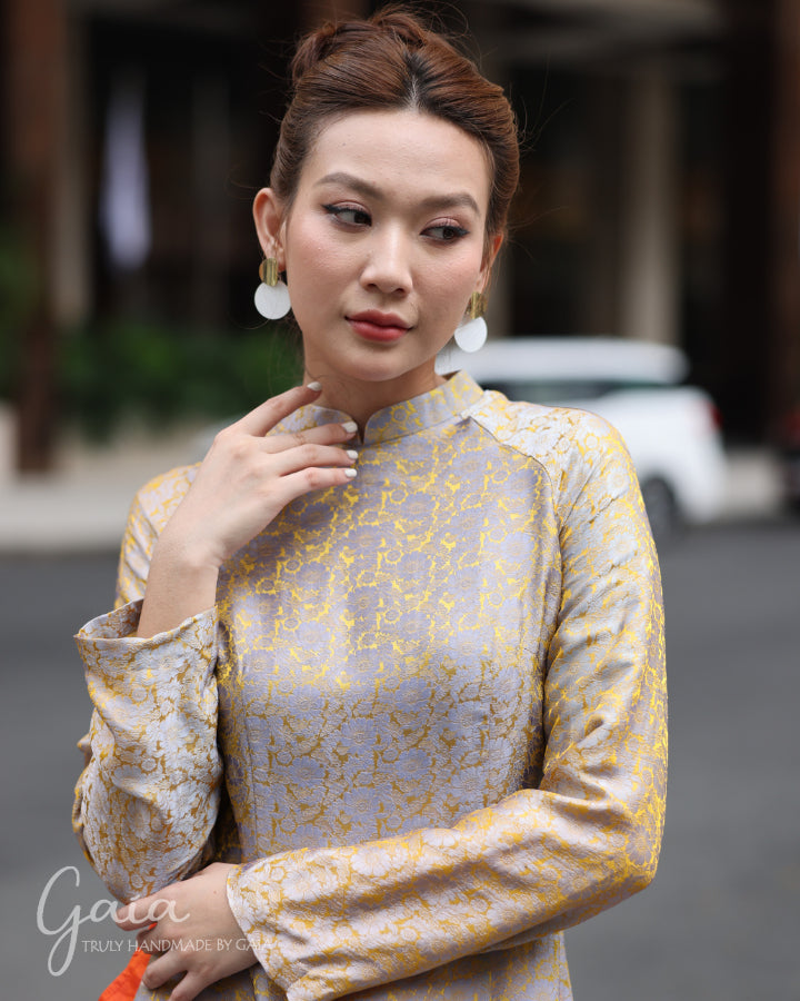 Mulberry silk gold Ao Dai wedding