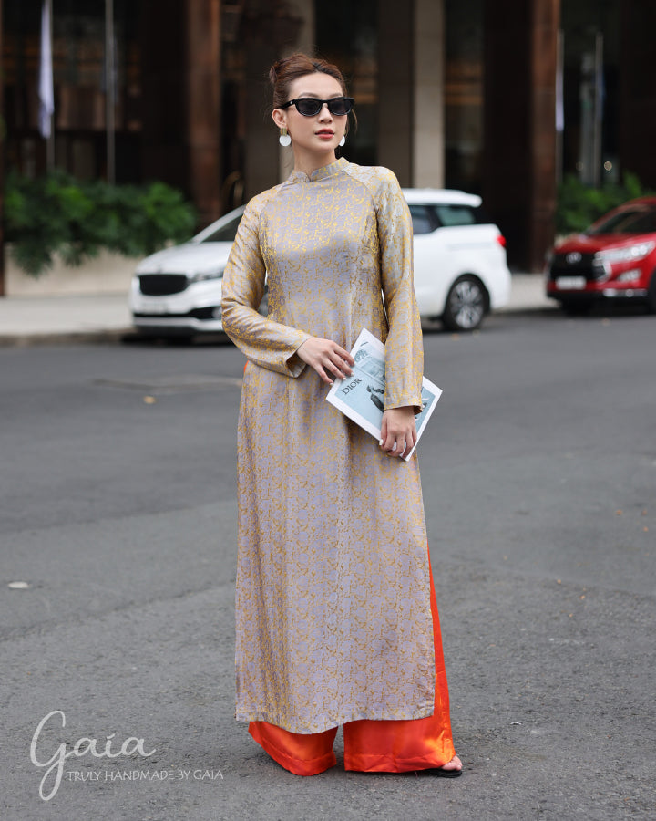 Mulberry silk gold Ao Dai wedding