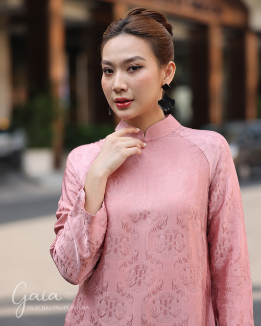 Mulberry silk pink wedding Ao Dai