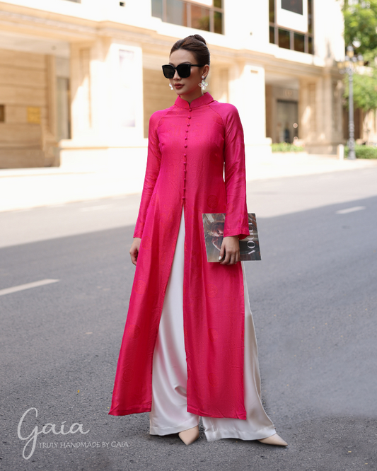 Mulberry silk slit front Vietnamese dress