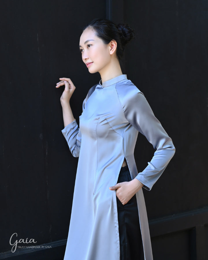 Vietnamese Traditional Long Dress Áo Dài - High Fashion Fit in Mulberry  Silk Satin