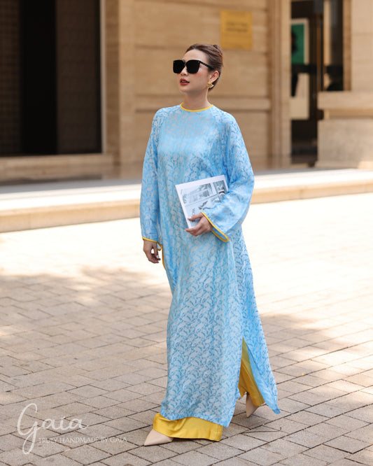 Mulberry silk Vietnamese Ao Dai blue