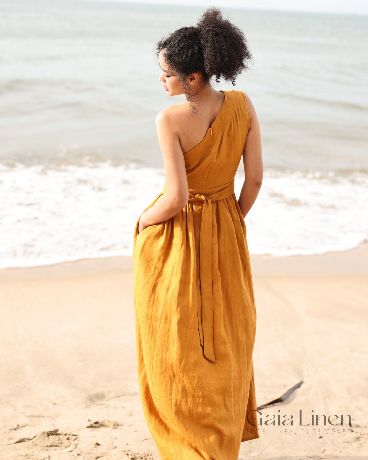 One sleeve maxi linen dress