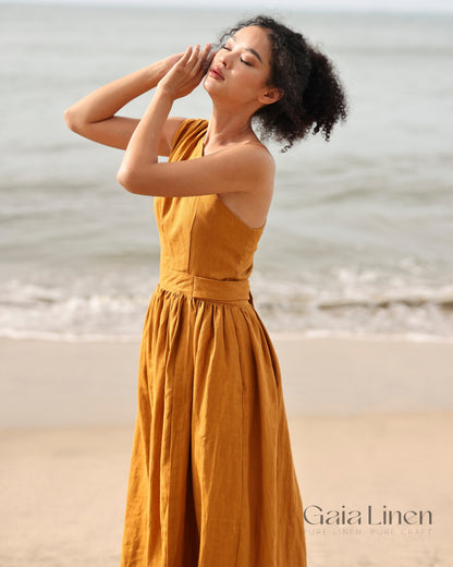 One sleeve maxi linen dress